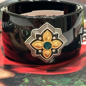 Brighton MONARCH JOY Black Two Tone Hinged Bangle Bracelet Wide MSRP $148 NWT